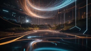 a futuristic digital landscape showcases a luminous, flowing network of interconnected data streams, symbolizing the complex inner workings of large language models.